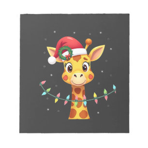 Cute Giraffe Christmas Lights Santa Hat Xmas Pajam Notepad