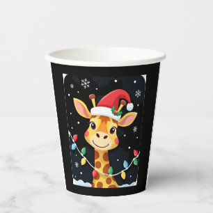 Cute Giraffe Christmas Lights Santa Hat Xmas Pajam Paper Cups