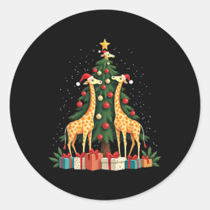Cute Giraffe Christmas Tree Giraffe Lovers Xmas Ho Classic Round Sticker