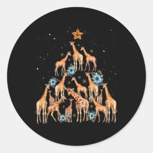 Cute Giraffe Christmas Tree Giraffe Lovers Xmas Ho Classic Round Sticker