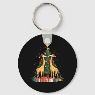 Cute Giraffe Christmas Tree Giraffe Lovers Xmas Ho Keychain