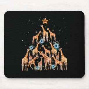 Cute Giraffe Christmas Tree Giraffe Lovers Xmas Ho Mouse Pad