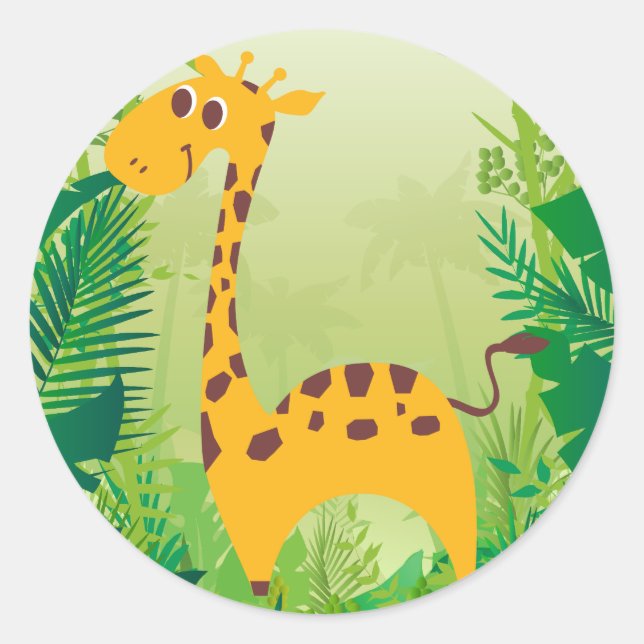 Cute Giraffe Classic Round Sticker (Front)
