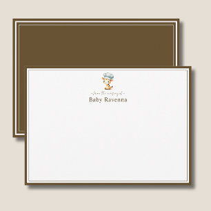 Cute Giraffe Cocoa Brown Border Nursery New Baby  Card
