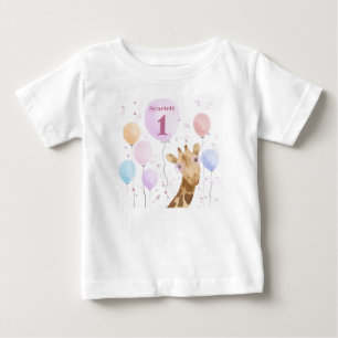 Cute Giraffe Colourful Balloon Girl Birthday Baby T-Shirt
