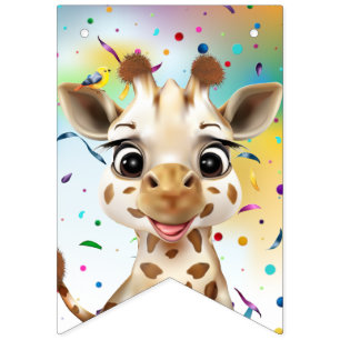 Cute Giraffe Colourful Confetti Kids Birthday Part Bunting Flags