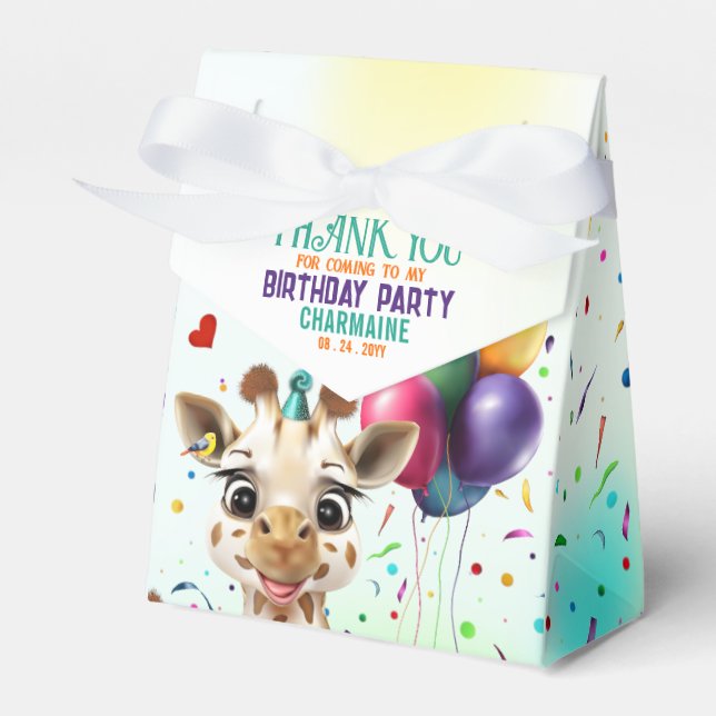 Cute Giraffe Colourful Confetti Kids Birthday Part Favor Box (Front Side)