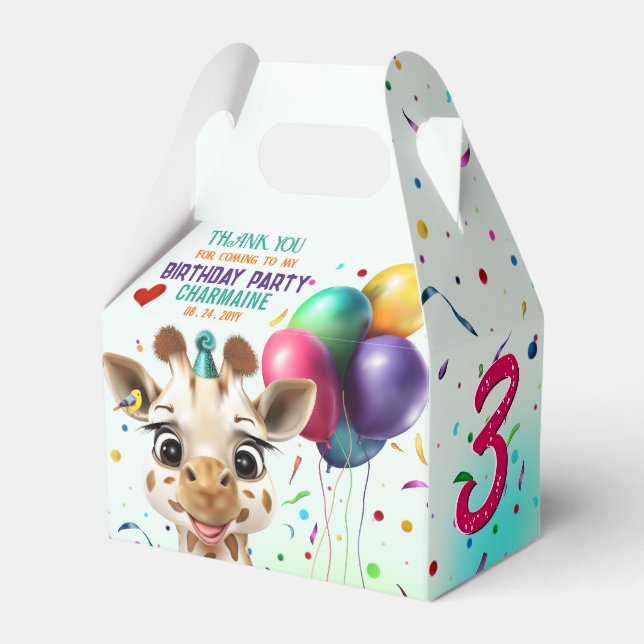 Cute Giraffe Colourful Confetti Kids Birthday Part Favor Box (Front Side)