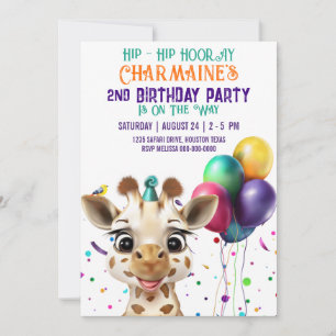 Cute Giraffe Colourful Confetti Kids Birthday Part Invitation