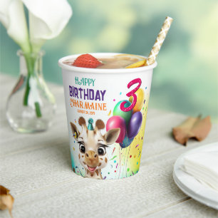Cute Giraffe Colourful Confetti Kids Birthday Part Paper Cups