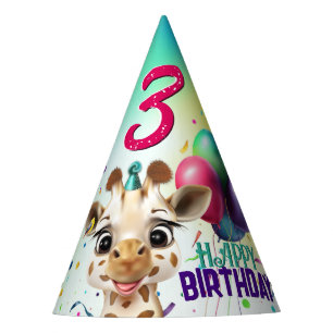 Cute Giraffe Colourful Confetti Kids Birthday Party Hat