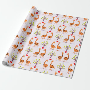 Cute Giraffe Couple Love Pattern Wrapping Paper