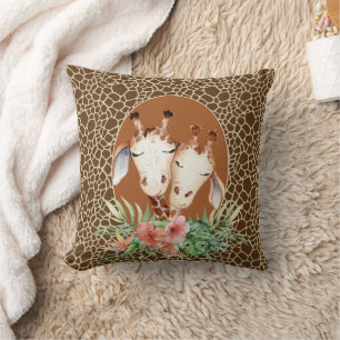 Cute Giraffe Couple Print Pillow