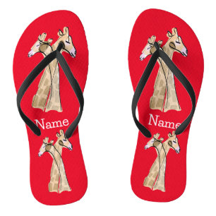Cute Giraffe Couple Thunder_Cove  Flip Flops