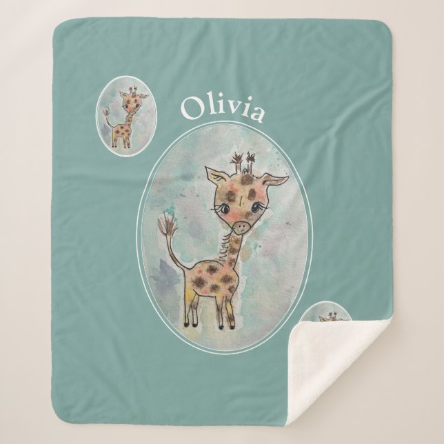 Cute Giraffe Customized  Sherpa Blanket (Front)