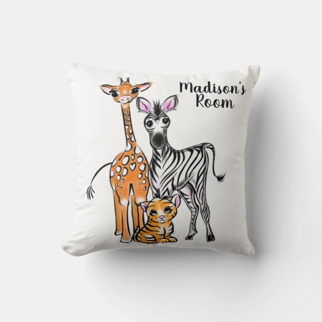 Cute Giraffe cute Zebra cute Tiger drawing  Throw Pillow (Front)
