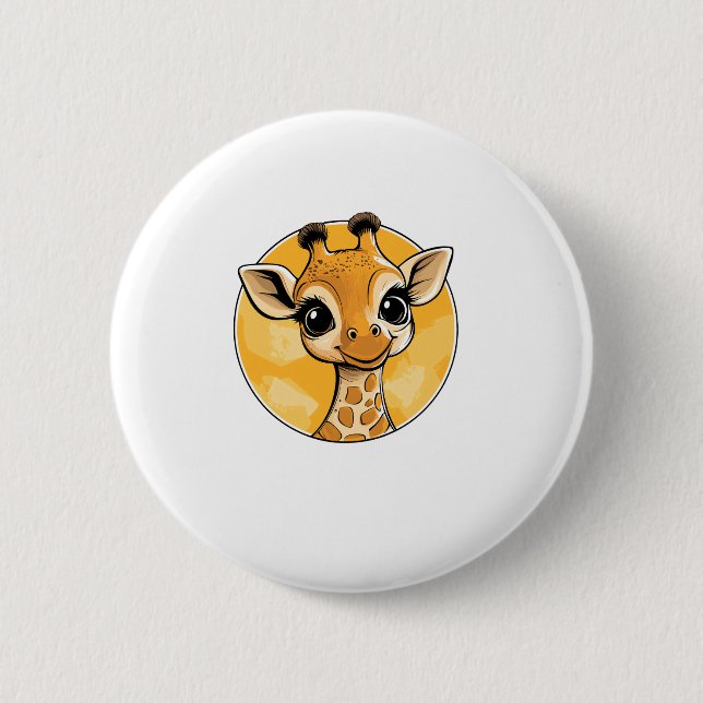 Cute Giraffe Drawing Cartoon Style   2 Inch Round Button (Front)
