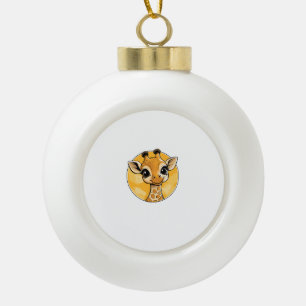 Cute Giraffe Drawing Cartoon Style   Ceramic Ball Christmas Ornament