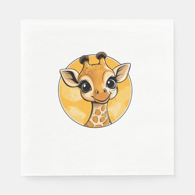 Cute Giraffe Drawing Cartoon Style   Napkin (Front)