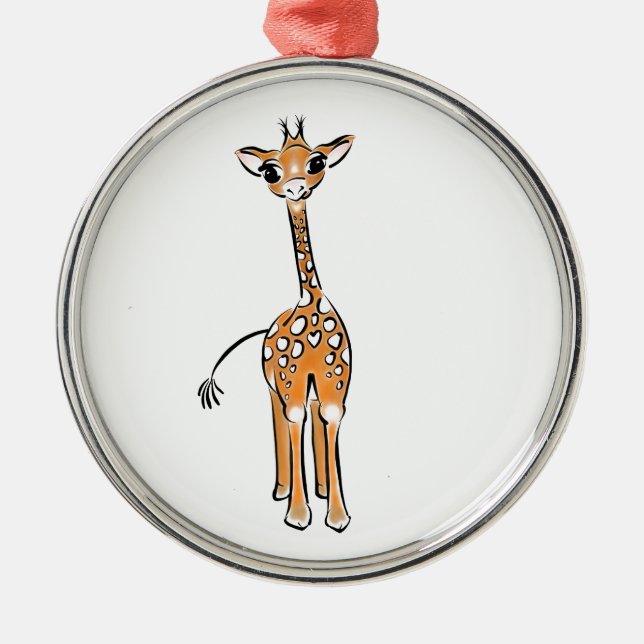 Cute giraffe drawing  metal ornament (Front)