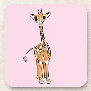 Cute giraffe drawing pink coaster