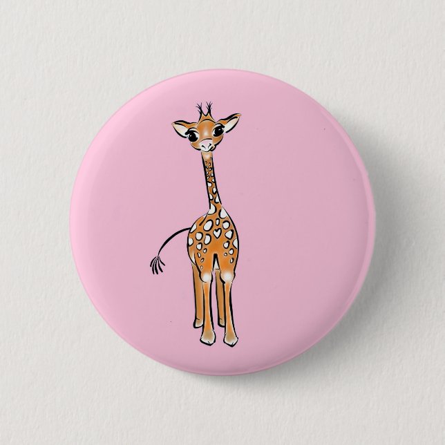 Cute Giraffe drawing, safari animals  2 Inch Round Button (Front)