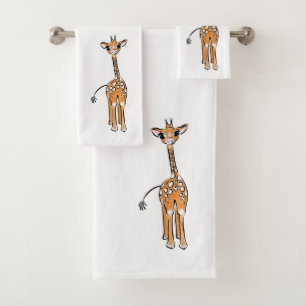 Cute Giraffe drawing, safari animals  Bath Towel Set
