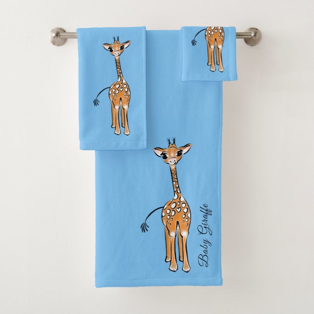 Cute Giraffe drawing, safari animals  Bath Towel Set (Insitu)