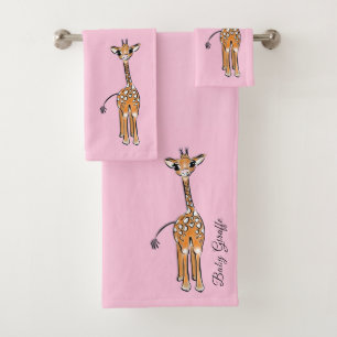 Cute Giraffe drawing, safari animals Bath Towel Set