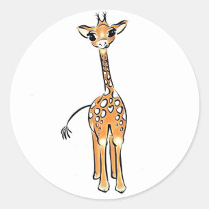 Cute Giraffe drawing, safari animals  Classic Round Sticker