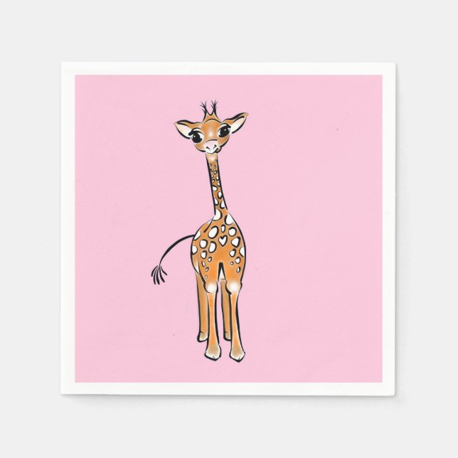 Cute Giraffe drawing, safari animals  Napkin (Front)