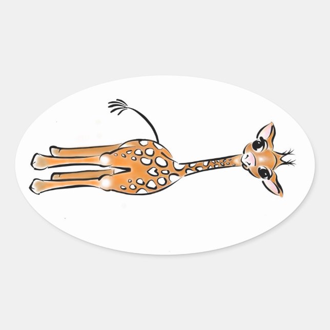 Cute Giraffe drawing, safari animals  Oval Sticker (Front)