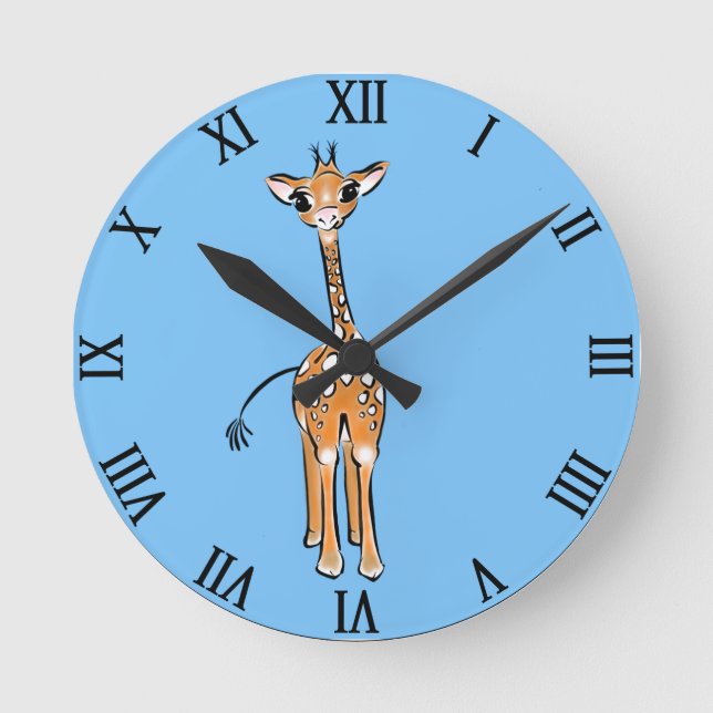 Cute giraffe drawing, safari animals  round clock (Front)