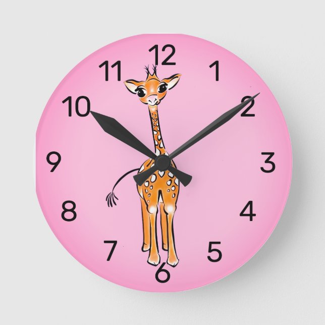 Cute giraffe drawing, safari animals  round clock (Front)