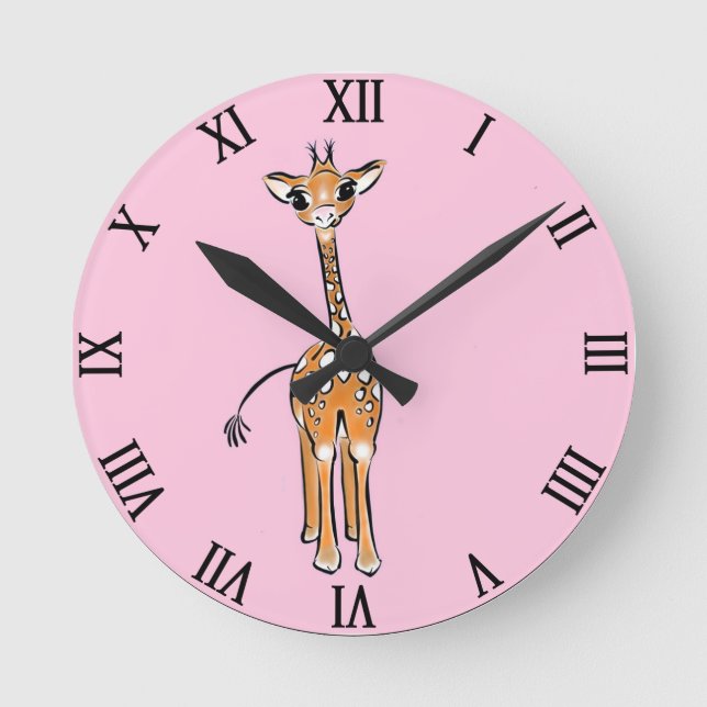 Cute giraffe drawing, safari animals  round clock (Front)