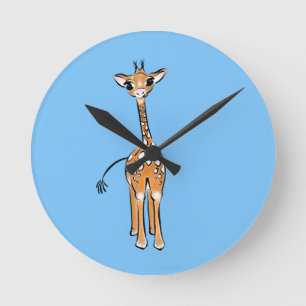 Cute giraffe drawing, safari animals round clock