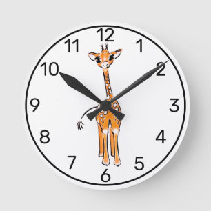 Cute giraffe drawing, safari animals round clock