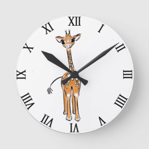 Cute giraffe drawing, safari animals round clock