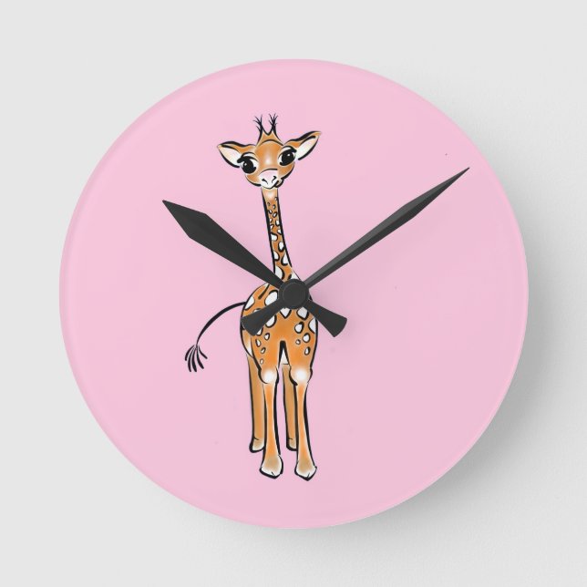 Cute giraffe drawing, safari animals  round clock (Front)