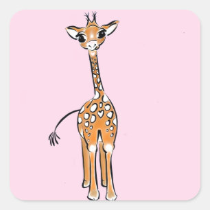 Cute Giraffe drawing, safari animals  Square Sticker