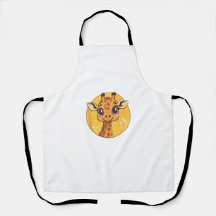 Cute Giraffe Face Big Eyes Animal Lover  Apron