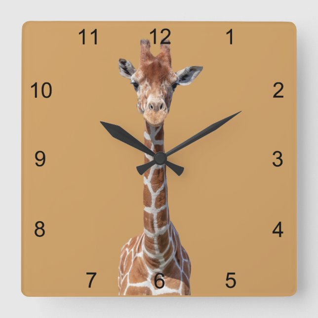 Cute giraffe face square wall clock (Front)