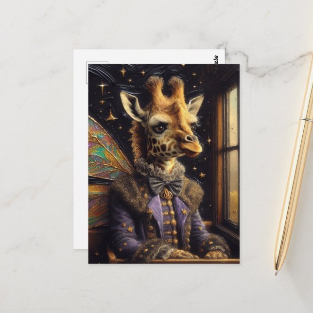 Cute Giraffe Fairy on a Train Postcard (Front/Back In Situ)
