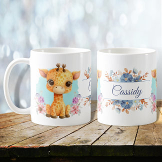 Cute Giraffe Floral Themed Personalized Coffee Mug