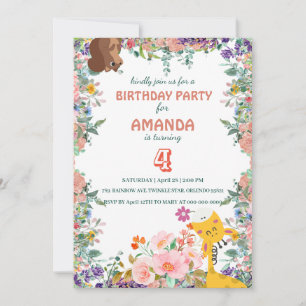 Cute giraffe flower floral Birthday Party  Invitation
