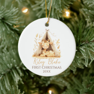 Cute Giraffe Gender Neutral Baby First Christmas Ceramic Ornament