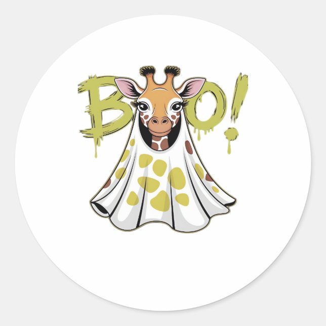 Cute Giraffe Ghost Costume with BOO! Classic T-Shi Classic Round Sticker (Front)
