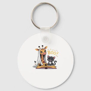 Cute Giraffe Ghost with Black Cat and Boo! Classic Keychain