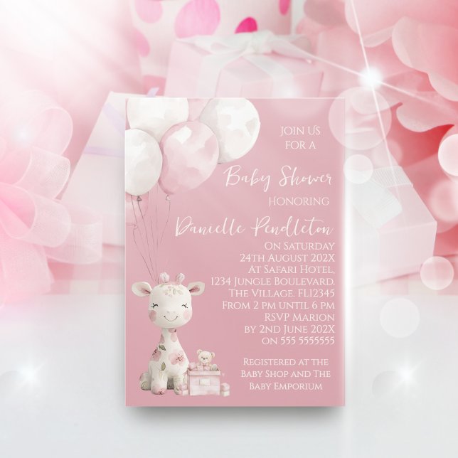 Cute Giraffe Girl Baby Shower Invitation (Creator Uploaded)