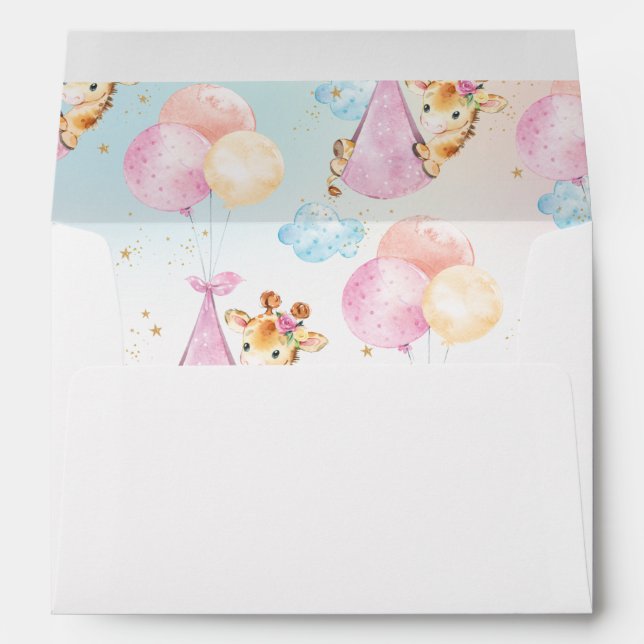 Cute Giraffe Girl Baby Shower Jungle Animals Envelope (Back (Bottom))